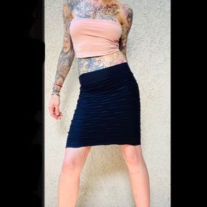 Black Textured Pencil Skirt